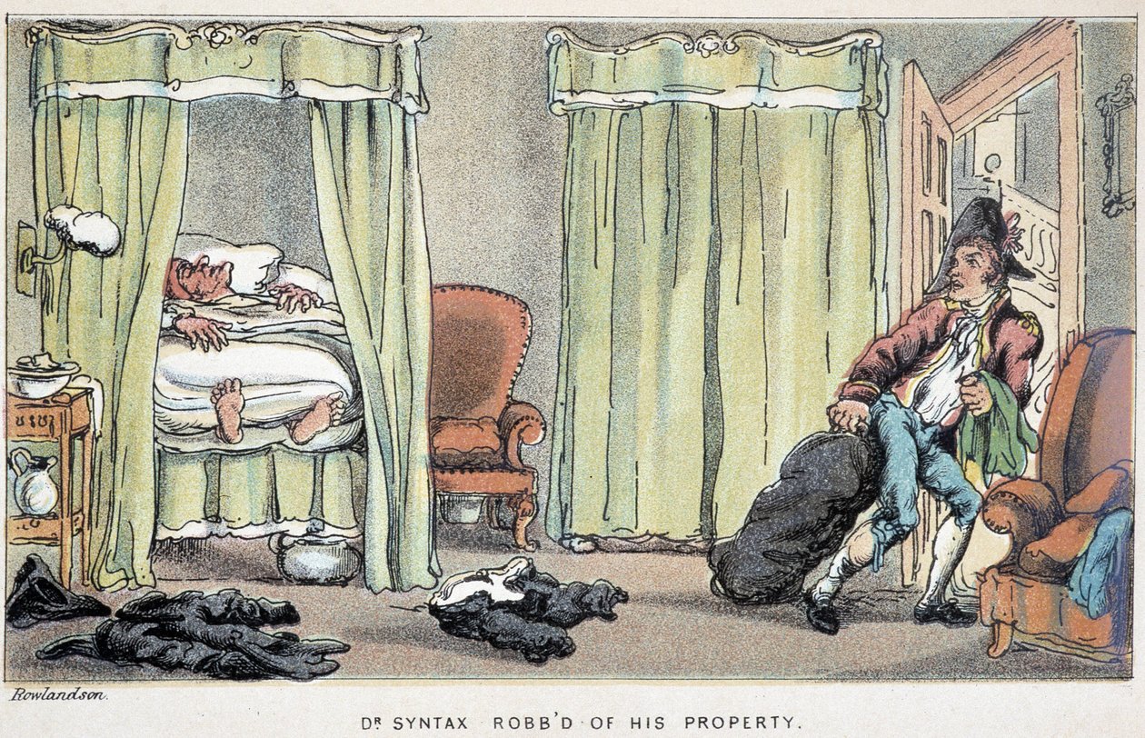 Cambriolage de la maison du docteur Syntax pendant son sommeil - dans « Les trois tours du docteur Syntax : à la recherche du pittoresque, de la consolation et d