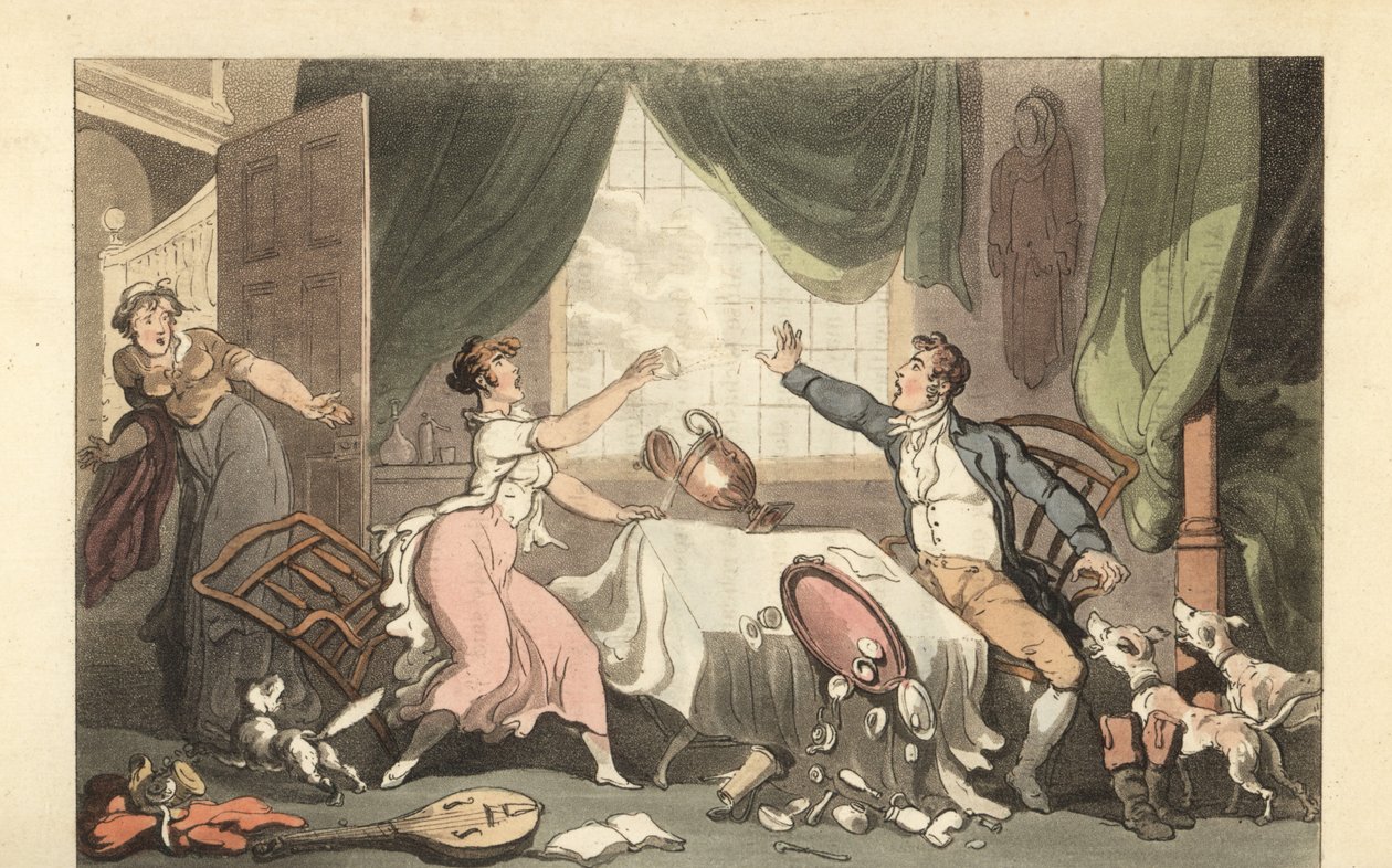 Gentleman anglais se disputant avec sa femme à propos de l