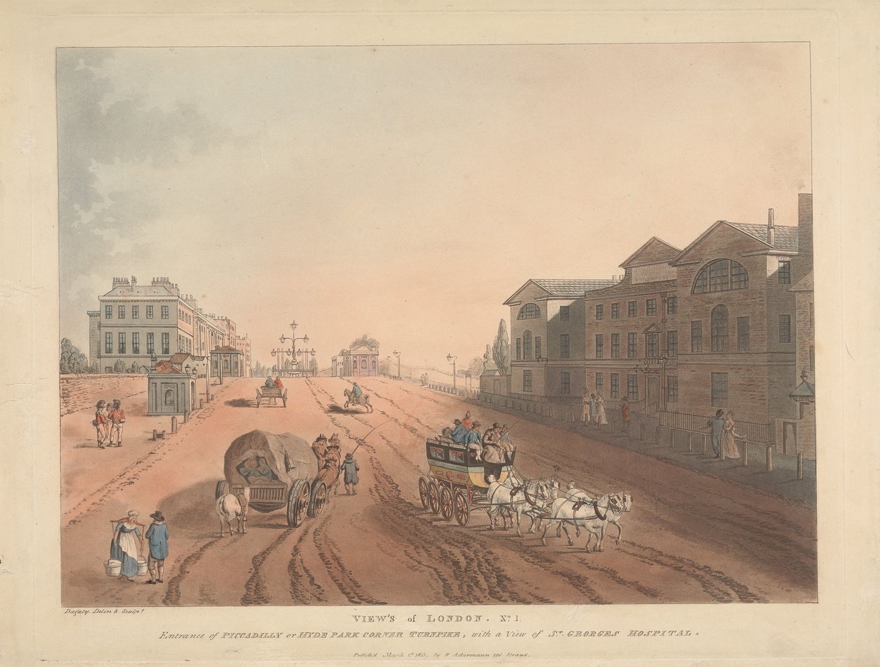 Entrée de Piccadilly ou de Hyde Park Corner Turnpike (n° 1) - Thomas Rowlandson