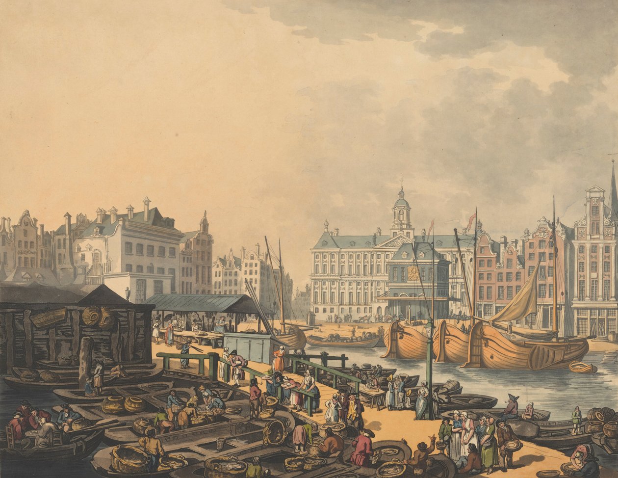 Feyge Dam, avec une partie du Marché aux Poissons à Amsterdam, 1797 - Thomas Rowlandson