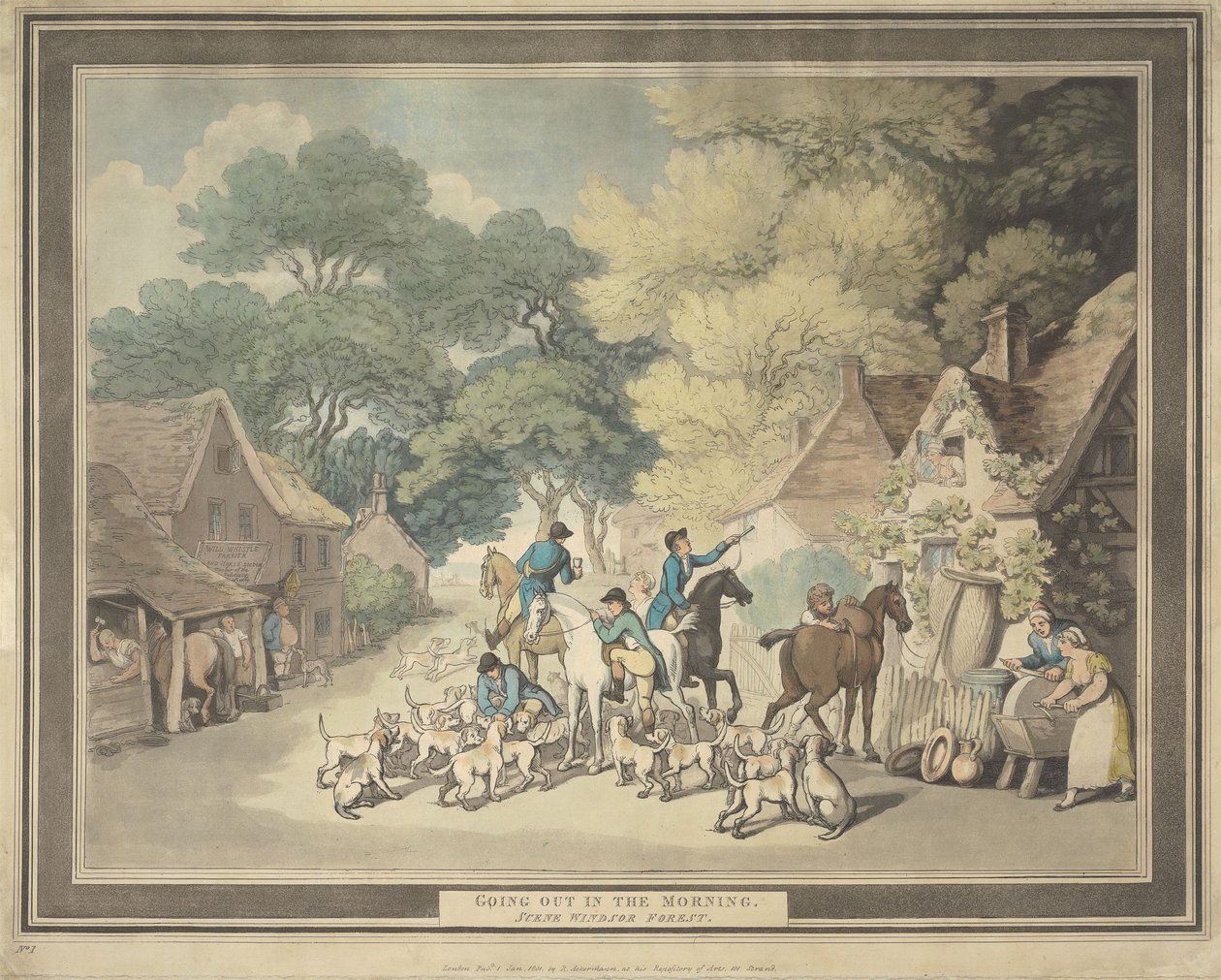 La chasse au renard [série de quatre] : 1. Départ matinal. / Scène près de la forêt de Windsor - Thomas Rowlandson