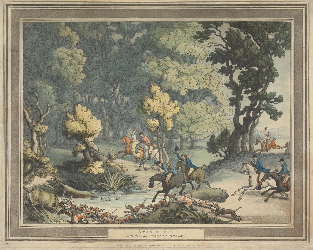 La chasse au renard [série de quatre] :  2.  Cerf acculé. / Scène près de Taplow, dans le Berkshire - Thomas Rowlandson