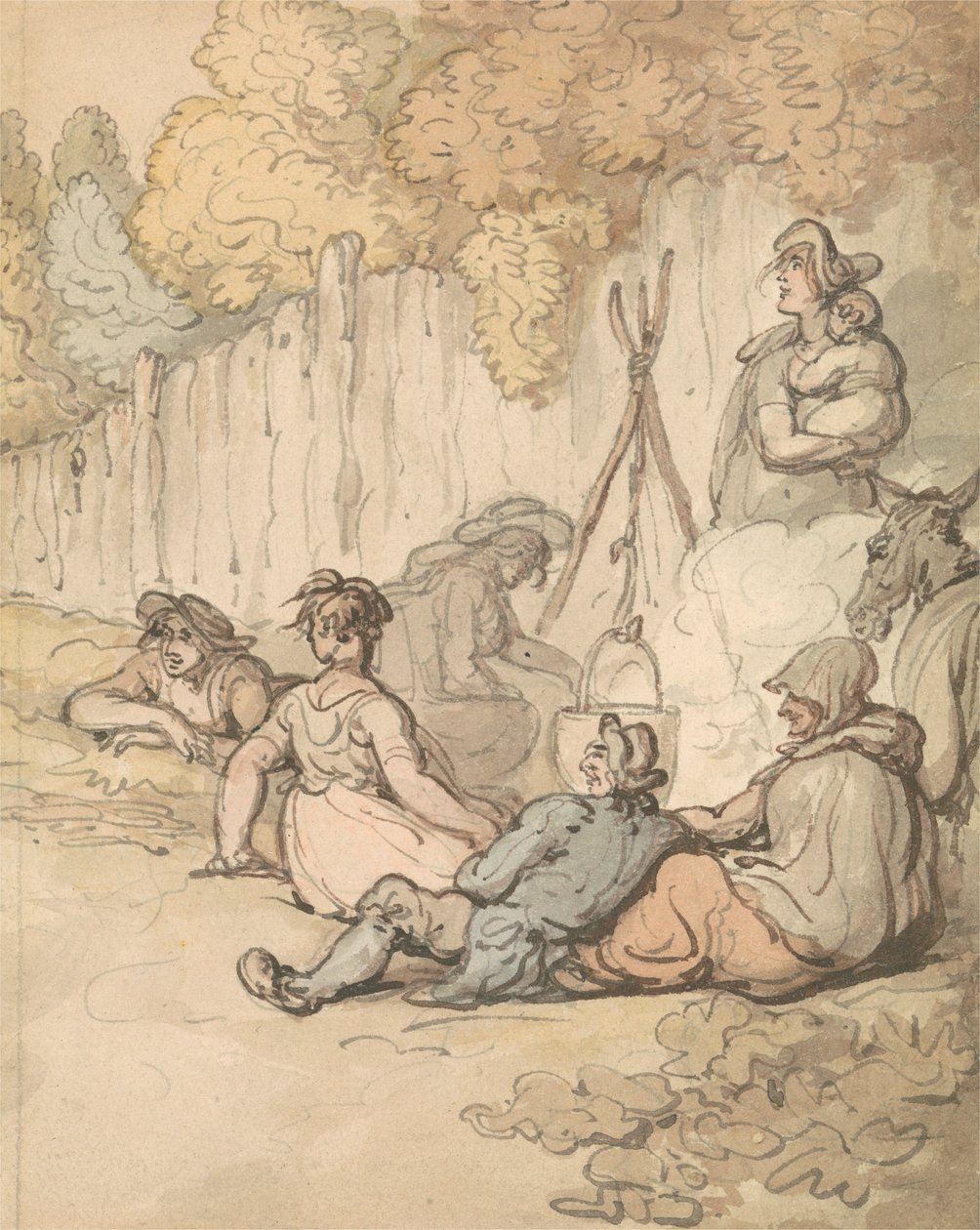 Des Roms qui cuisinent sur un feu de bois - Thomas Rowlandson