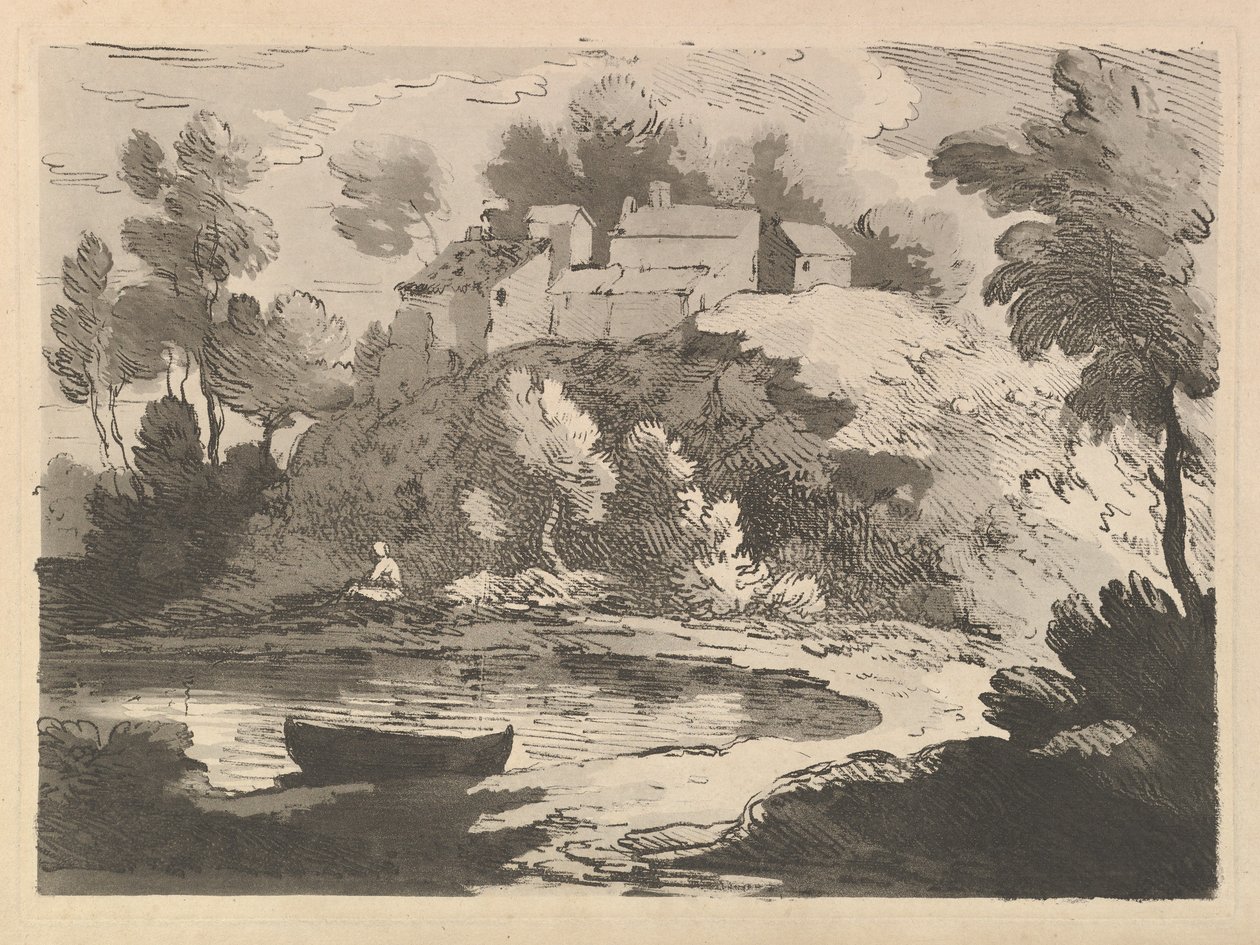 Paysage fluvial vallonné, un bateau dans l