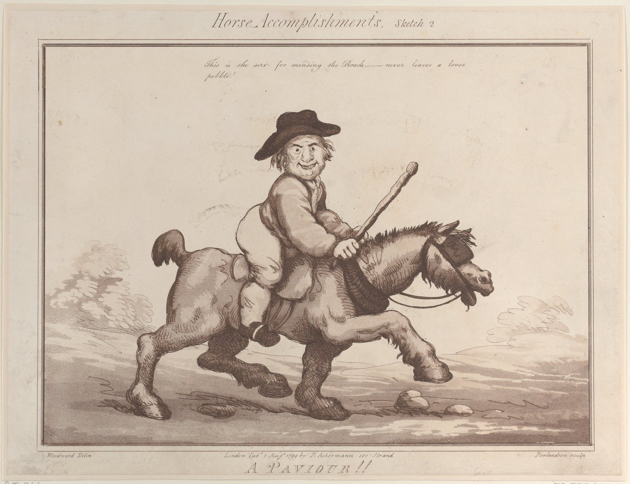 Accomplissements du cheval, croquis 2 : Un paveur !!, 1er août 1799 - Thomas Rowlandson