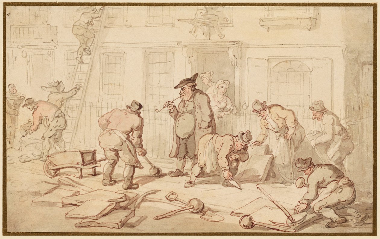 Ouvriers posant un pavage - Thomas Rowlandson