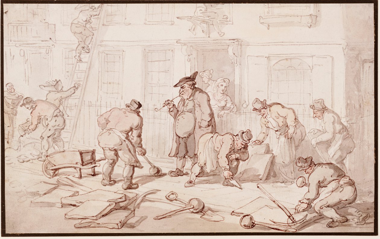 Ouvriers posant un trottoir - Thomas Rowlandson