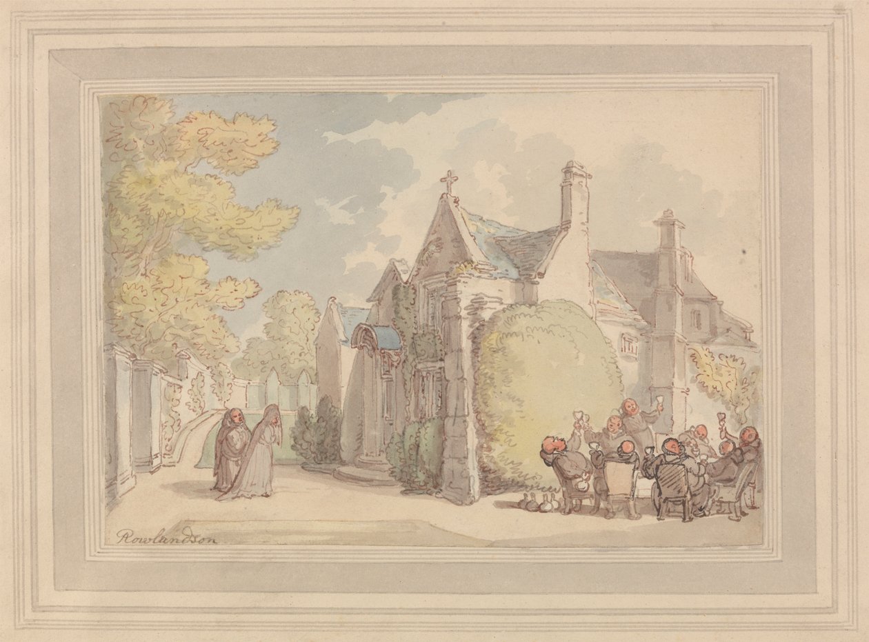 Moines festoyant devant un monastère - Thomas Rowlandson