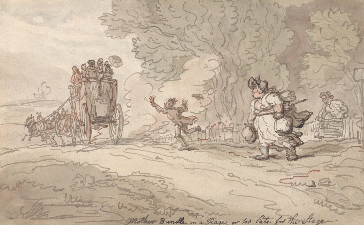 « Maman en colère » ou « Trop tard pour monter sur scène » - Thomas Rowlandson