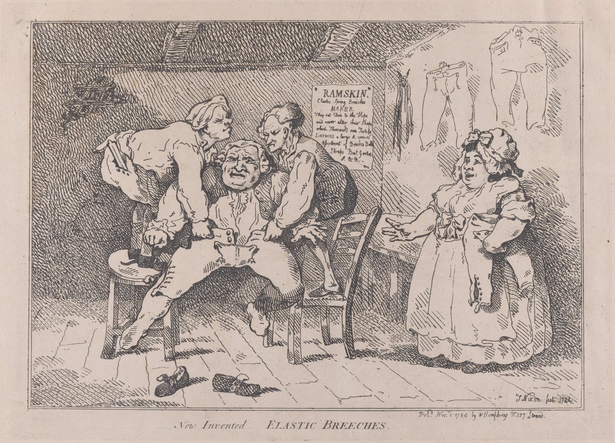 Nouveaux pantalons élastiques inventés, 1er novembre 1784 - Thomas Rowlandson