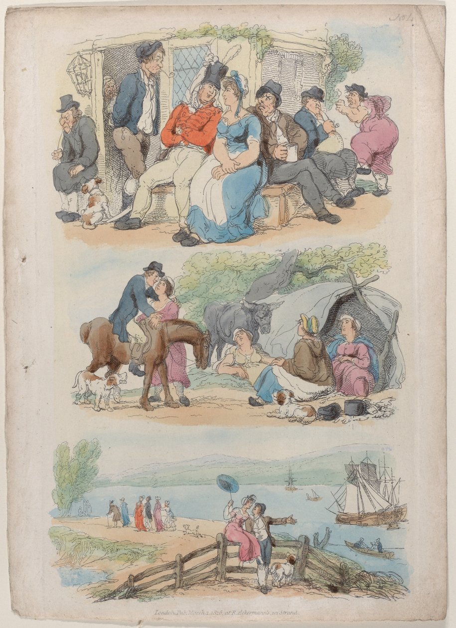 Planche 4 : Recrutement, du Monde en Miniature, 1816 - Thomas Rowlandson