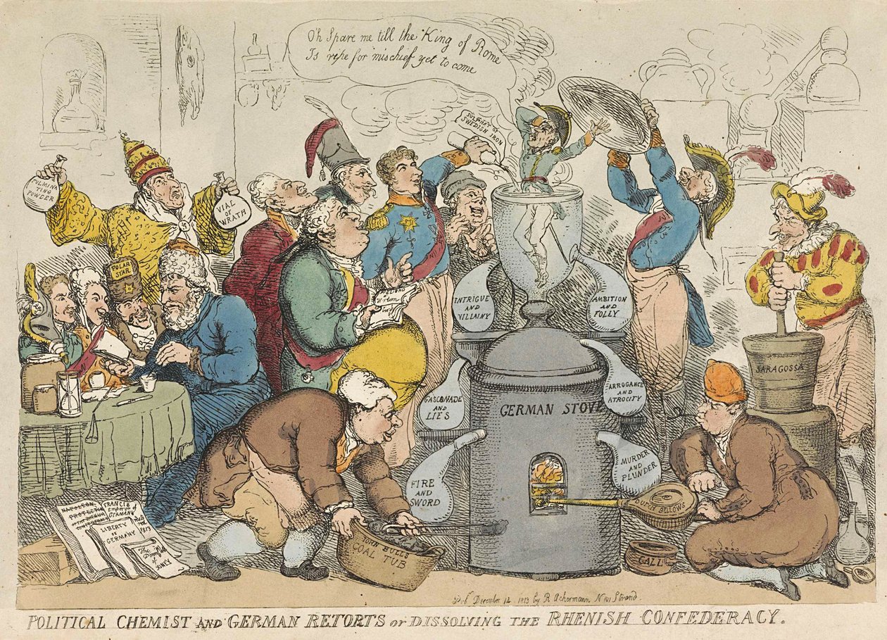Chimiste politique et récipients allemands ou dissolution de la confédération rhénane, pub. 1813 - Thomas Rowlandson