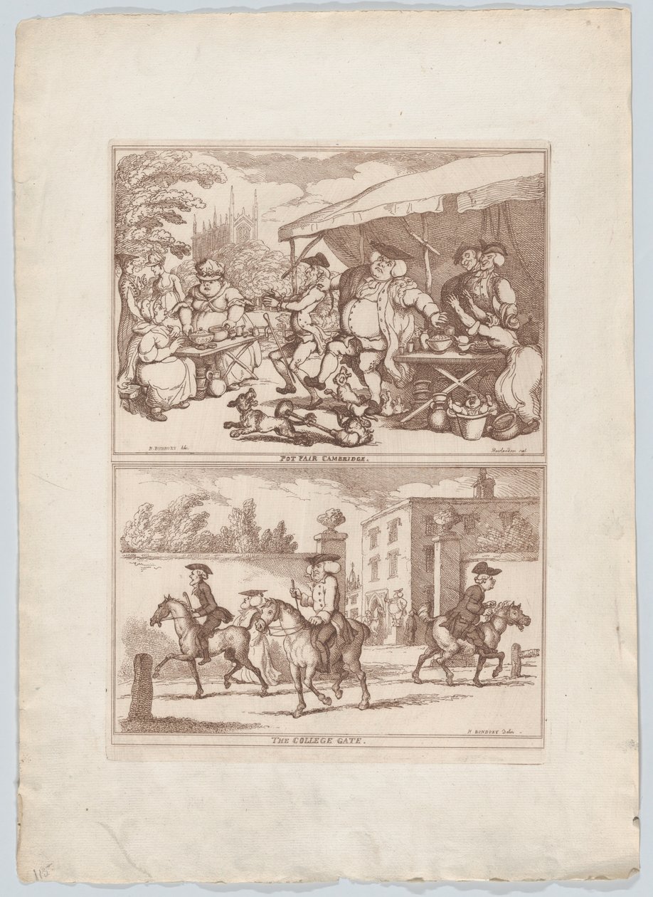 Foire aux pots de Cambridge, et, La porte du collège, 1780-90 - Thomas Rowlandson