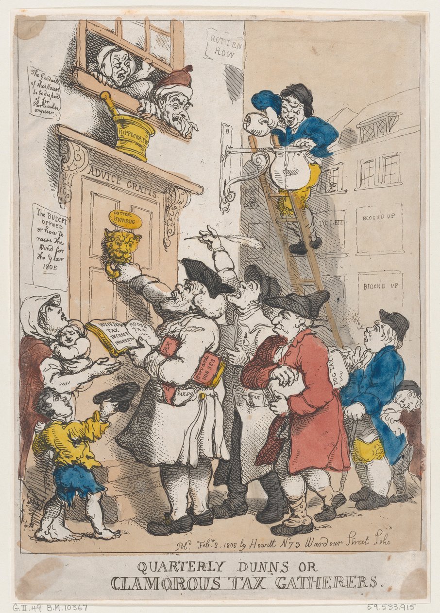 Créanciers trimestriels, ou percepteurs de taxes bruyants, 3 février 1805 - Thomas Rowlandson