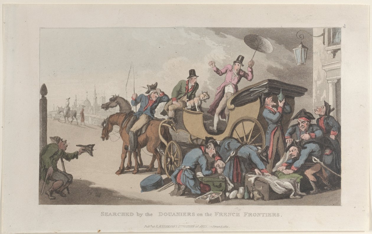Fouillé par les douaniers aux frontières françaises, du Journal des voyages sentimentaux - Thomas Rowlandson