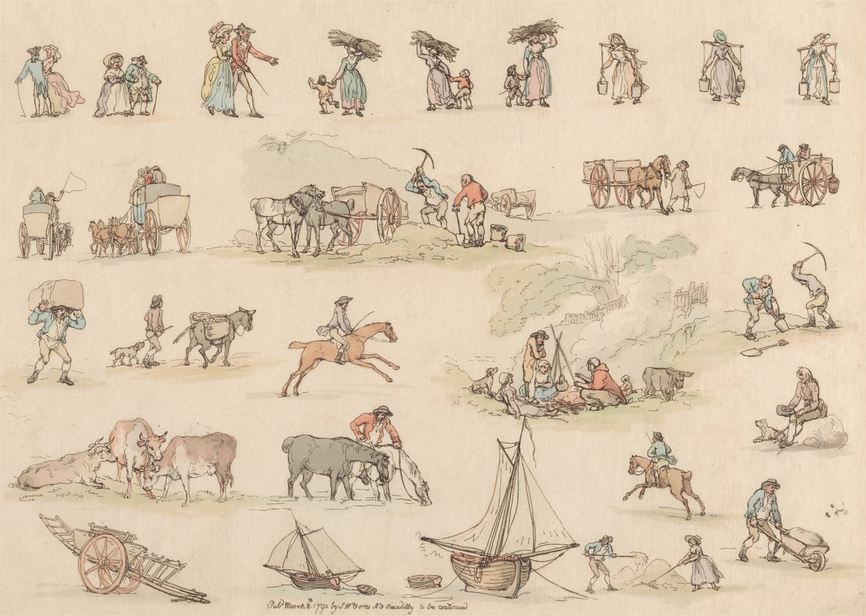 Ensemble de seize : Contours de figures et paysages - Thomas Rowlandson
