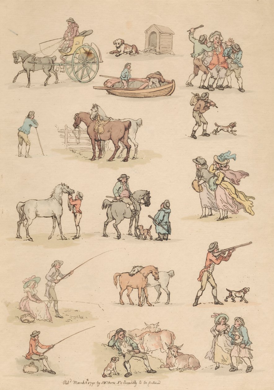 Ensemble de seize : Contours de figures et paysages - Thomas Rowlandson