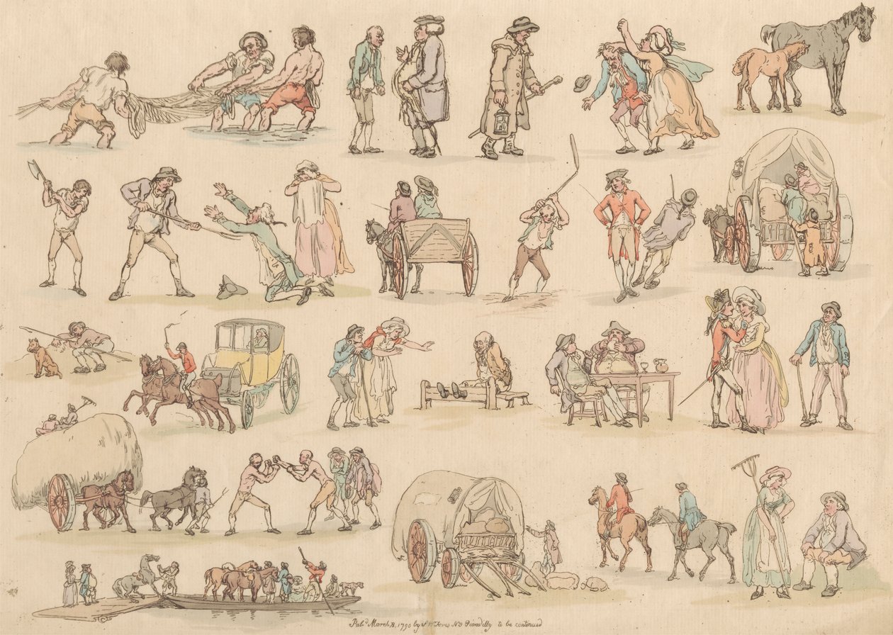 Ensemble de seize : Contours de figures et paysages - Thomas Rowlandson
