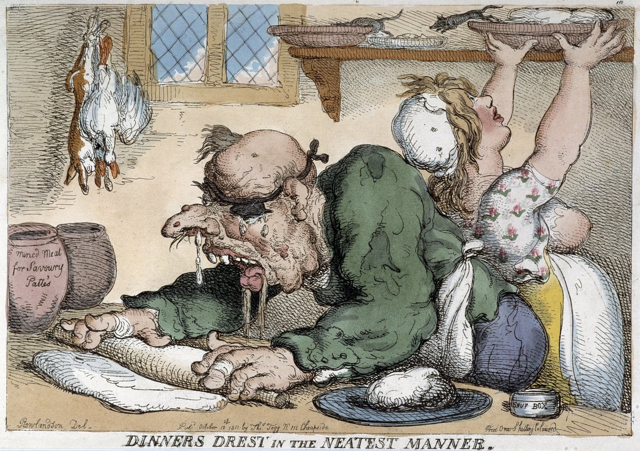 Homme malade préparant le repas - Dessin de Rowlandson - Thomas Rowlandson