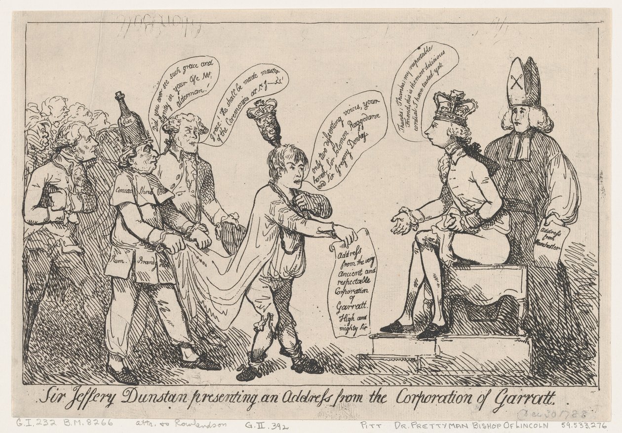 Sir Jeffery Dunstan présentant une adresse de la Corporation de Garratt, décembre 30, 1788 - Thomas Rowlandson