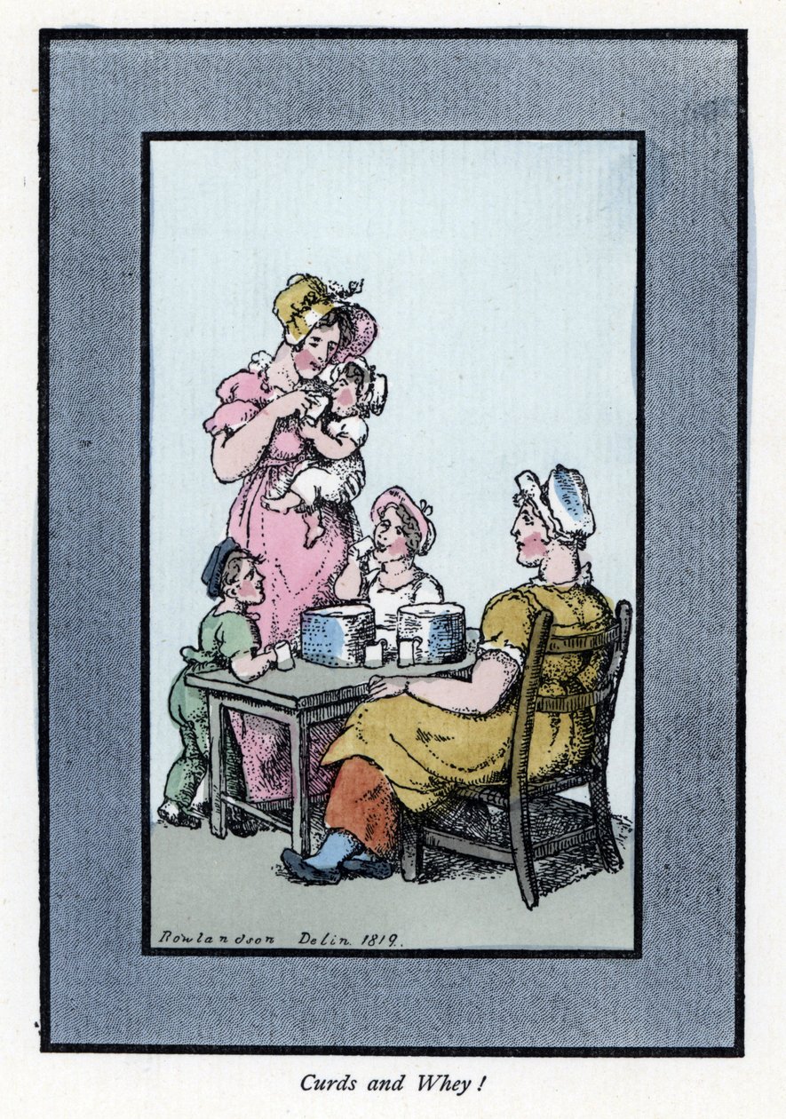 Femme assise vendant du lait de caille et du lait à une mère et ses enfants - Thomas Rowlandson
