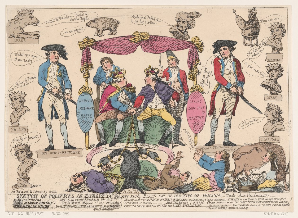 Esquisse de la Politique en Europe, Anniversaire du Roi de Prusse, 10 février 1786 - Thomas Rowlandson