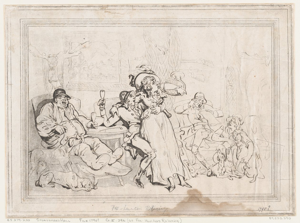 Le salon des chasseurs, ou Les chasseurs de renards se détendent - Thomas Rowlandson