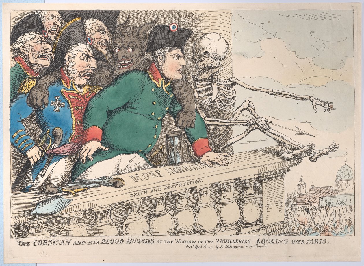 Le Corse et ses chiens de chasse à la fenêtre des Tuileries regardant P... - Thomas Rowlandson