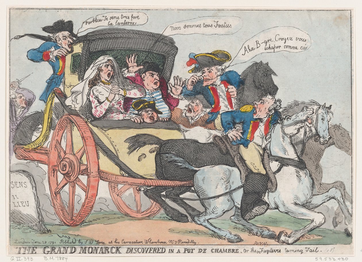 Le Grand Monarque découvert dans un pot de chambre, ou Les Fugitifs tournant la queue, ..., 28 juin 1791 - Thomas Rowlandson