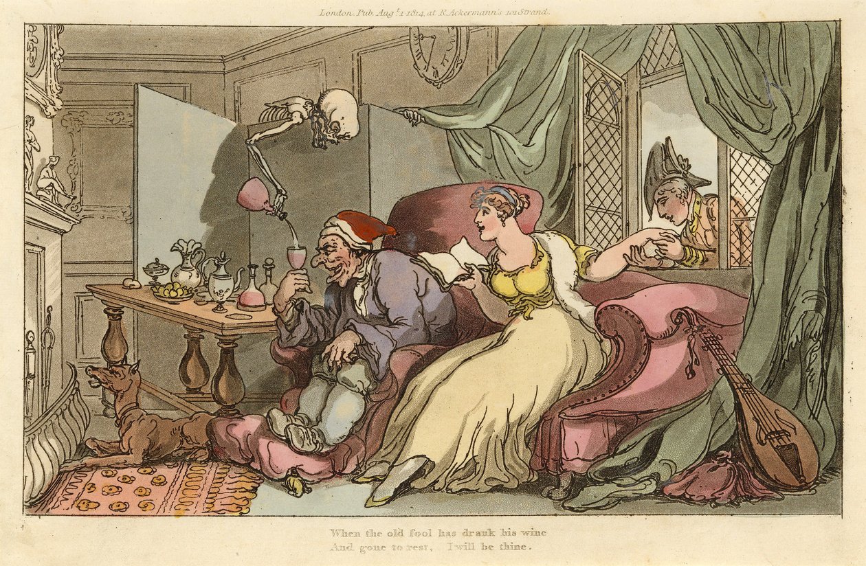 La lune de miel, de The English Dance of Death, pub. 1816 (gravure coloriée à la main) - Thomas Rowlandson