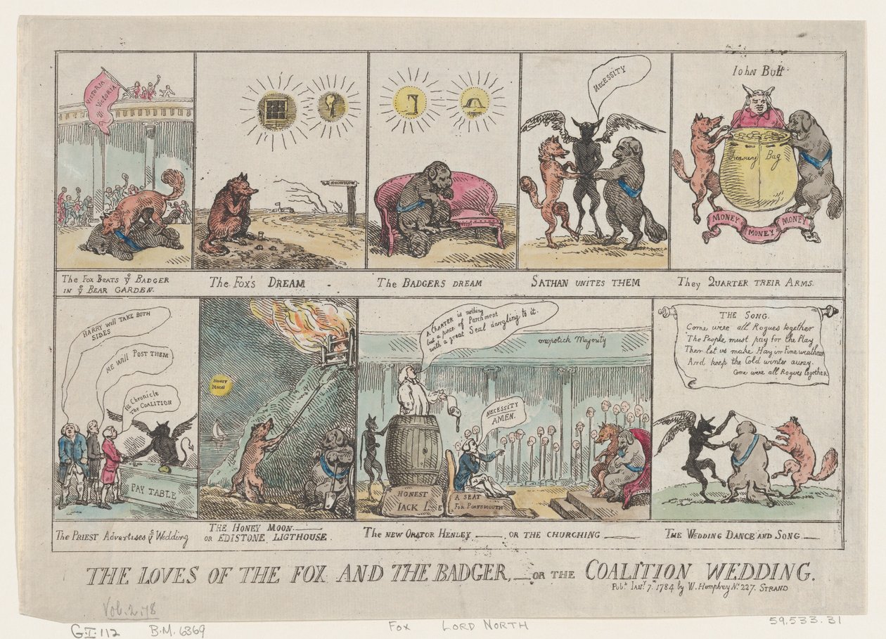 Les amours du renard et du blaireau, ou le mariage de la coalition - Thomas Rowlandson