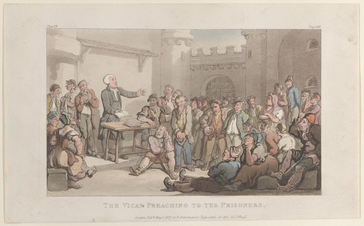 Le vicaire prêchant aux prisonniers, de Le Vicaire de Wakefield, 1er mai 1817 - Thomas Rowlandson