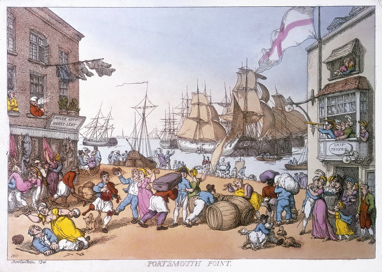 Le district de Portsmouth, dessin décrivant les activités de ce port anglais - Thomas Rowlandson