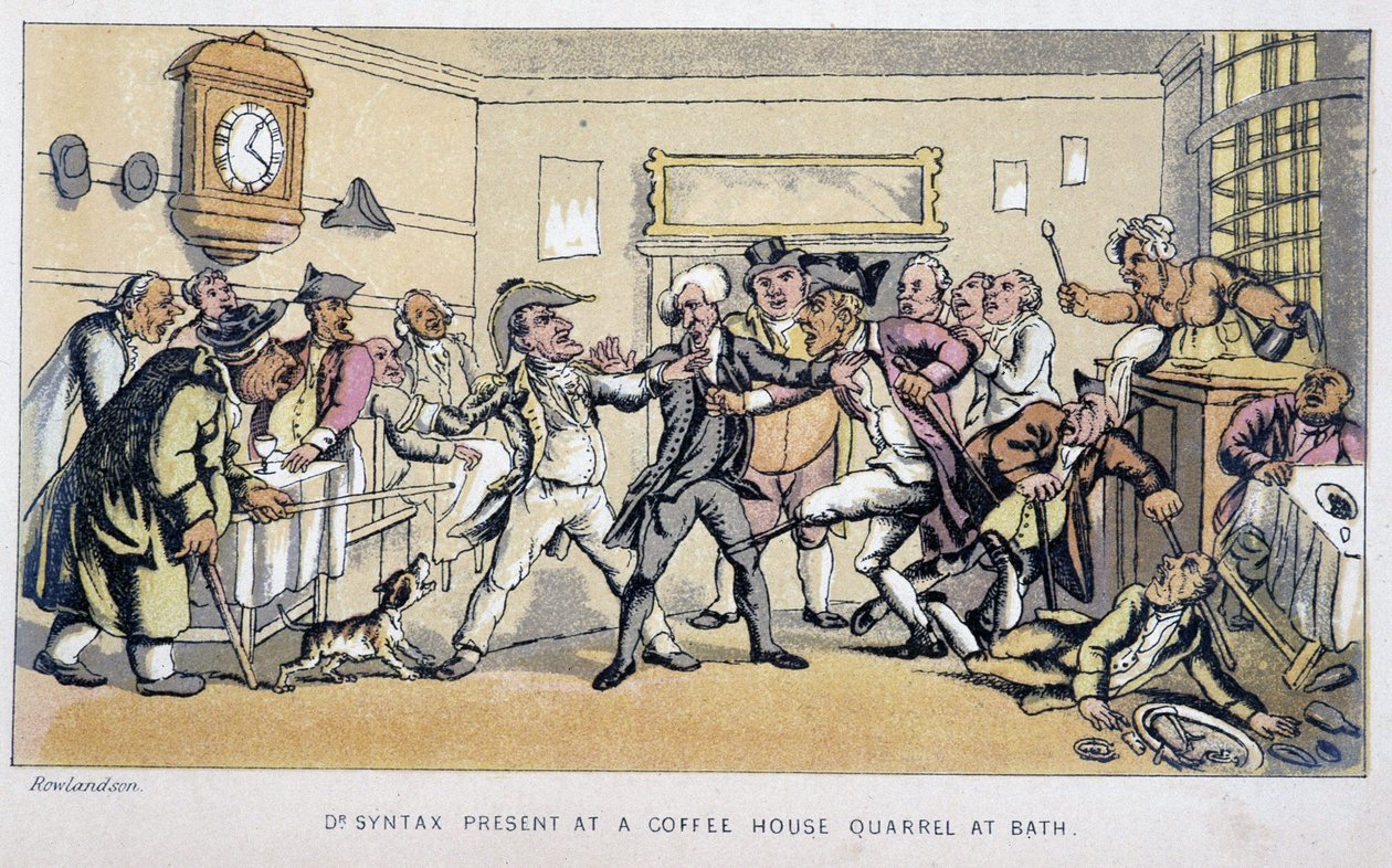 Le docteur dans un bistrot où une bagarre éclate - dans « Les trois tours du docteur Syntax : à la recherche du pittoresque, de la consolation et d