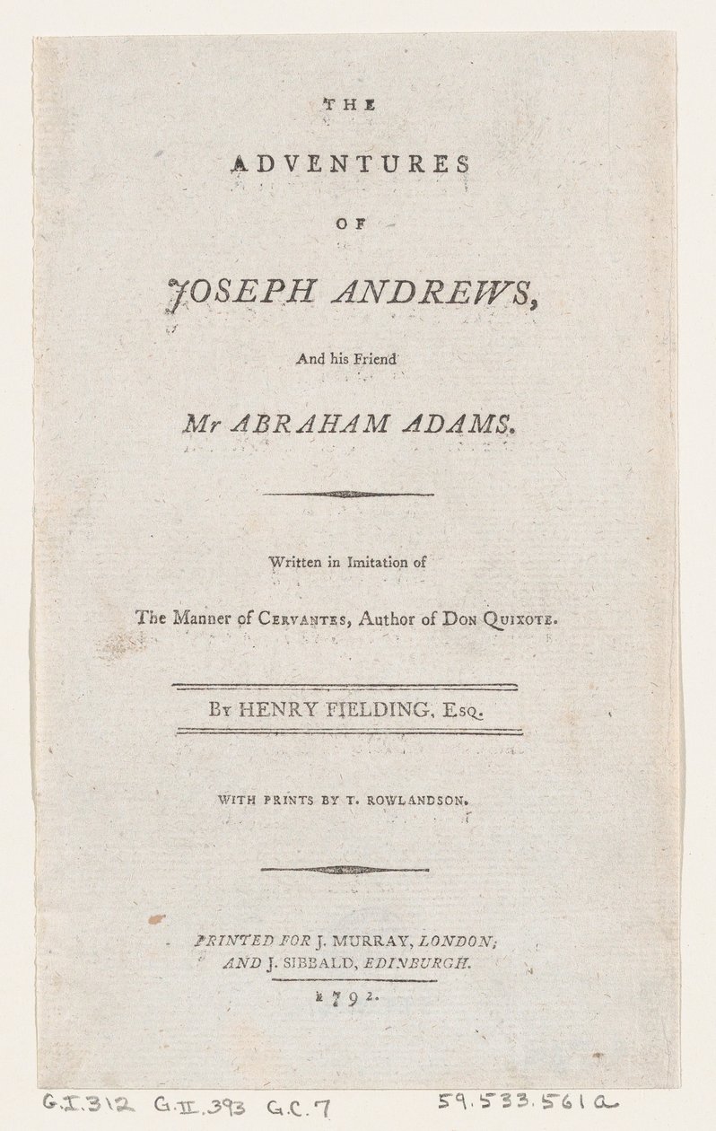 Page de Titre : Les Aventures de Joseph Andrews, et de son Ami M. Abraham Adams, 1792 - Thomas Rowlandson
