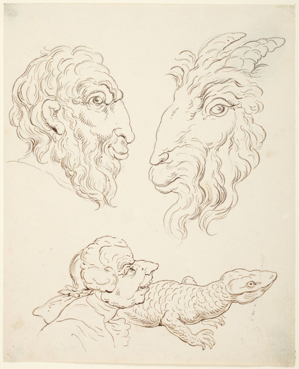 Deux caricatures : un homme et une chèvre, un homme et un lézard - Thomas Rowlandson