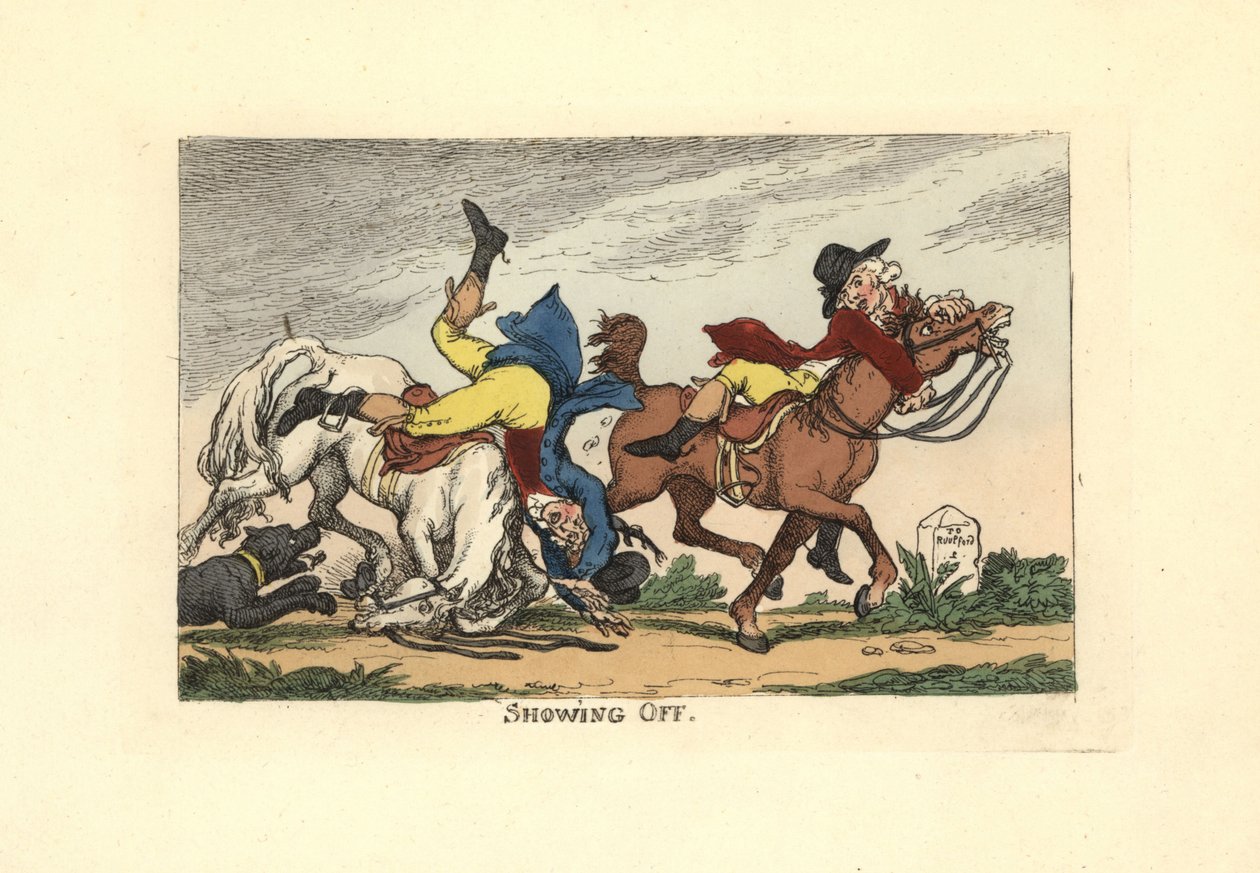Deux hommes tombant de leurs chevaux après avoir fait les malins - Thomas Rowlandson