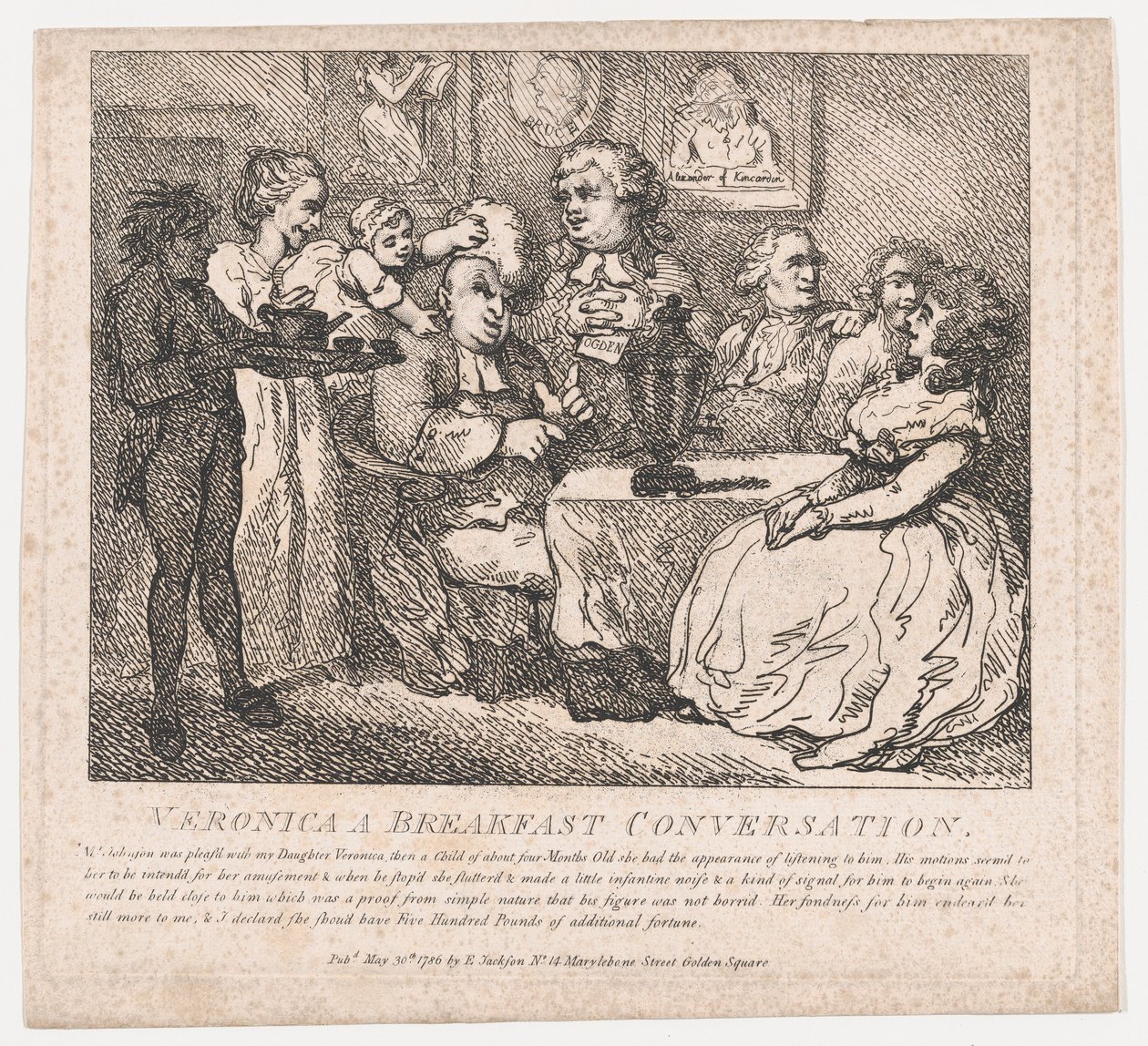 Veronica, une conversation de petit-déjeuner Beautés pittoresques de Boswell, Première partie, 30 mai 1786 - Thomas Rowlandson