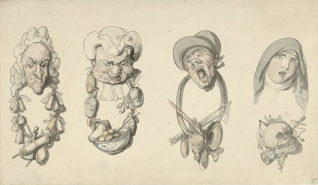 Quatre titres caricaturaux - Thomas Rowlandson