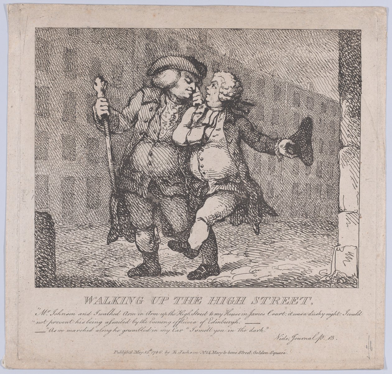 Marcher dans la rue principale, Beautés pittoresques de Boswell, Partie F - Thomas Rowlandson