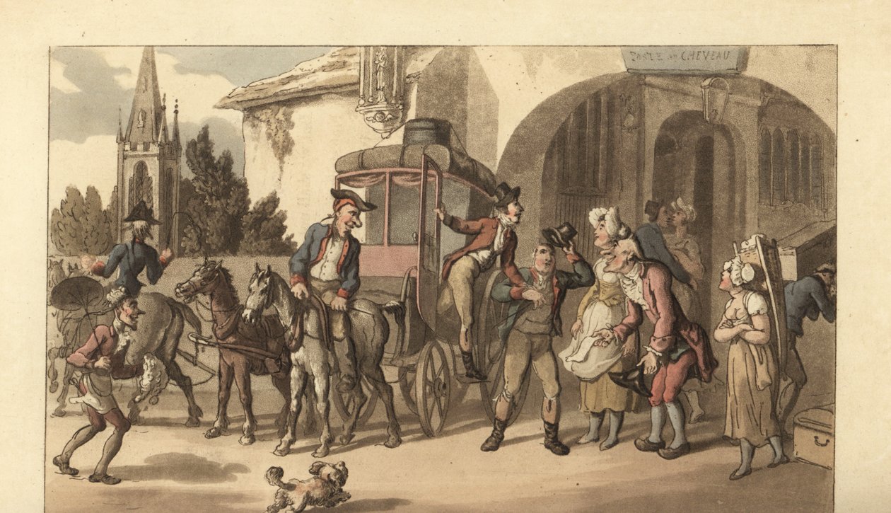 Jeune gentleman anglais arrivant à une poste française - Thomas Rowlandson