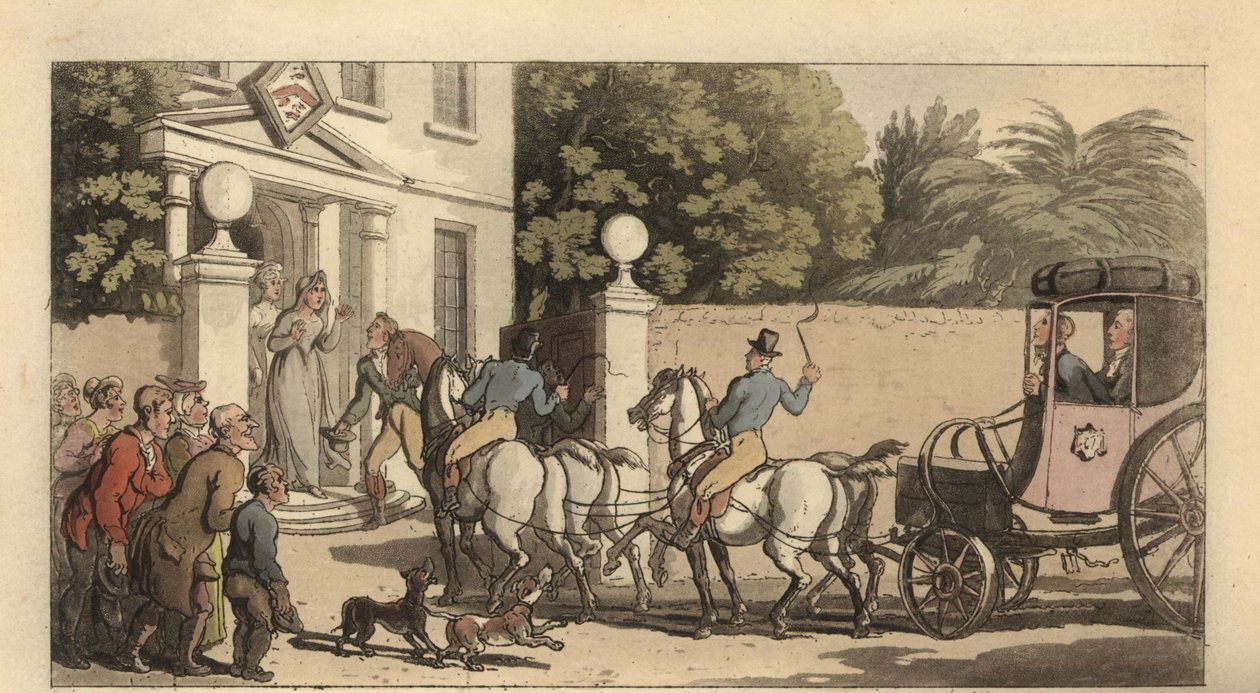Jeune gentleman anglais rentrant chez lui après le Grand Tour - Thomas Rowlandson