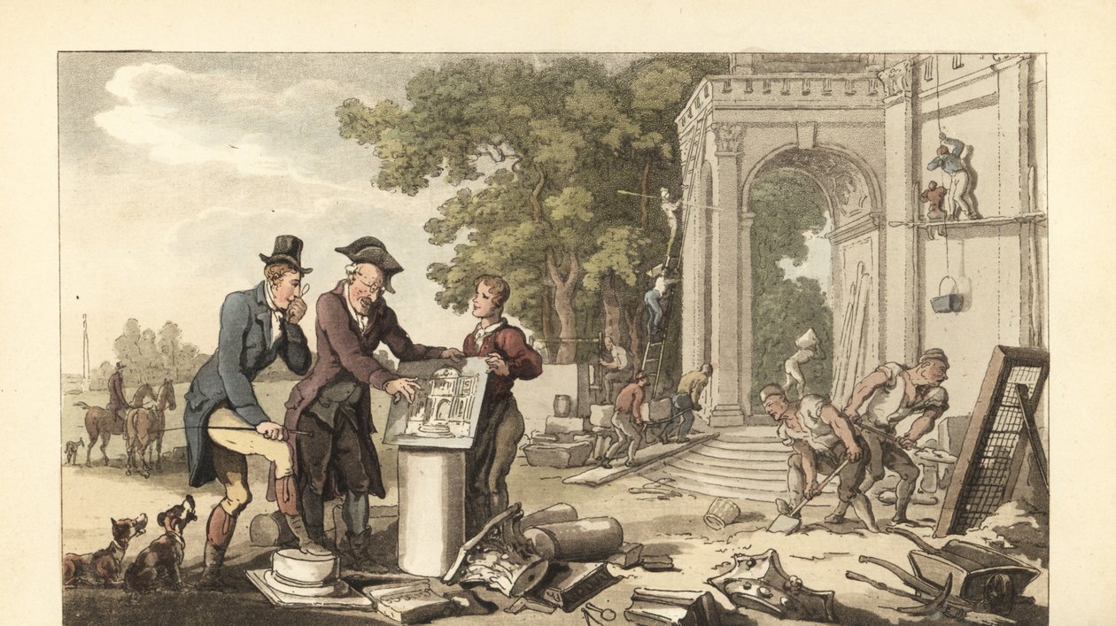 Jeune gentleman anglais construisant une demeure seigneuriale - Thomas Rowlandson