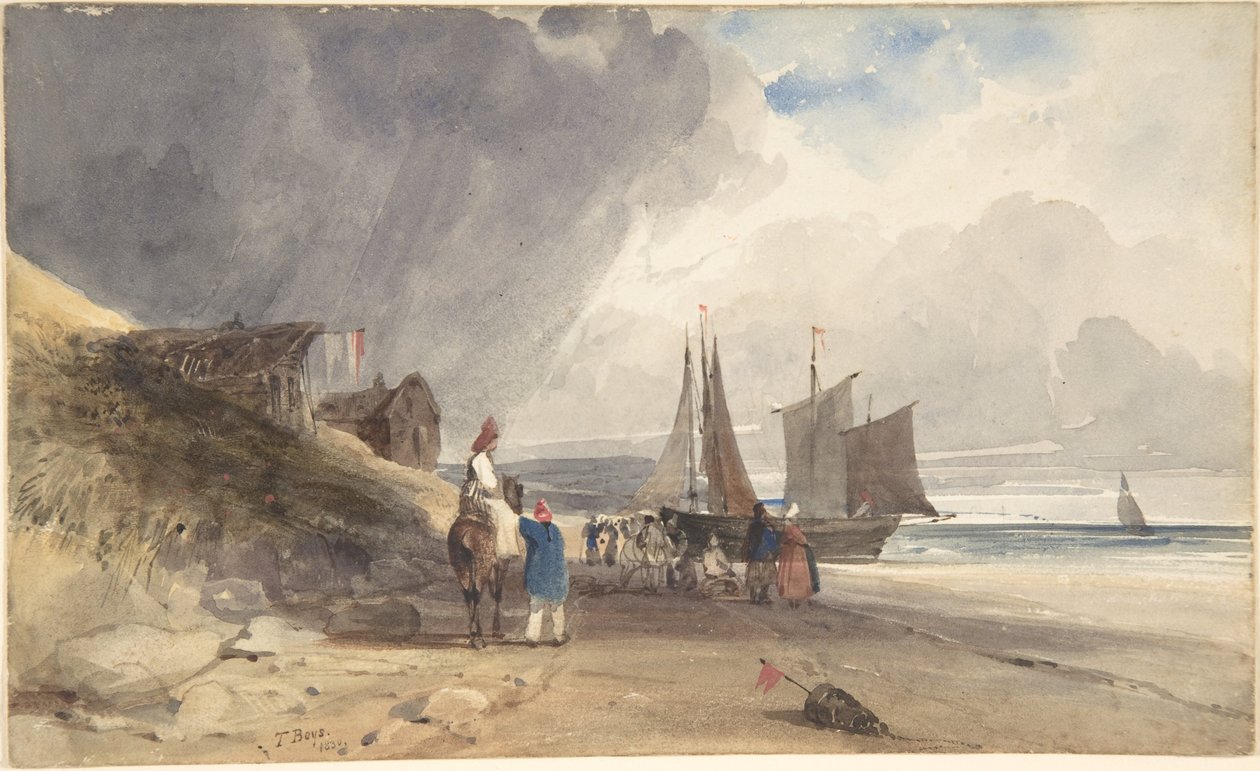 Des personnages sur une plage du nord de la France - Thomas Shotter Boys