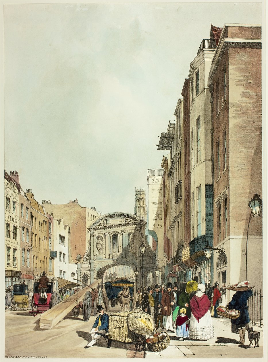 Temple Bar de The Strand, planche 22 de Vues originales de Londres telles qu