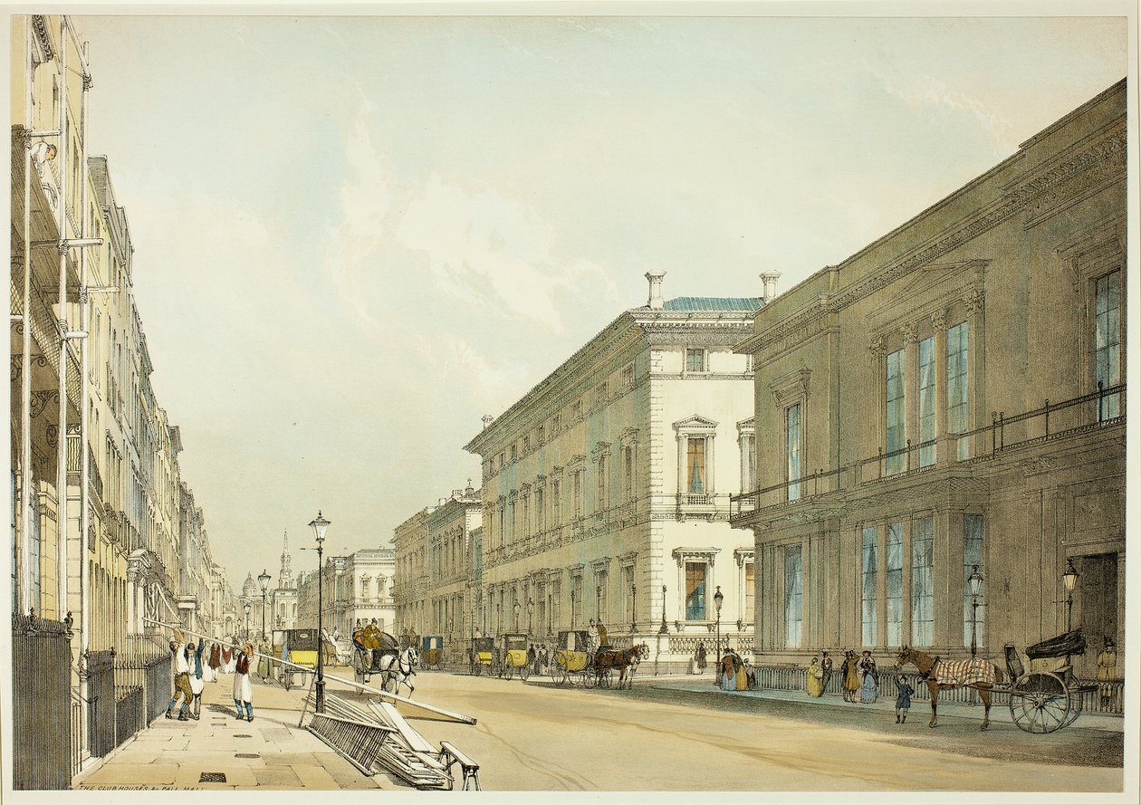 Les clubs et Pall Mall, planche treize de Vues originales de Londres telle qu