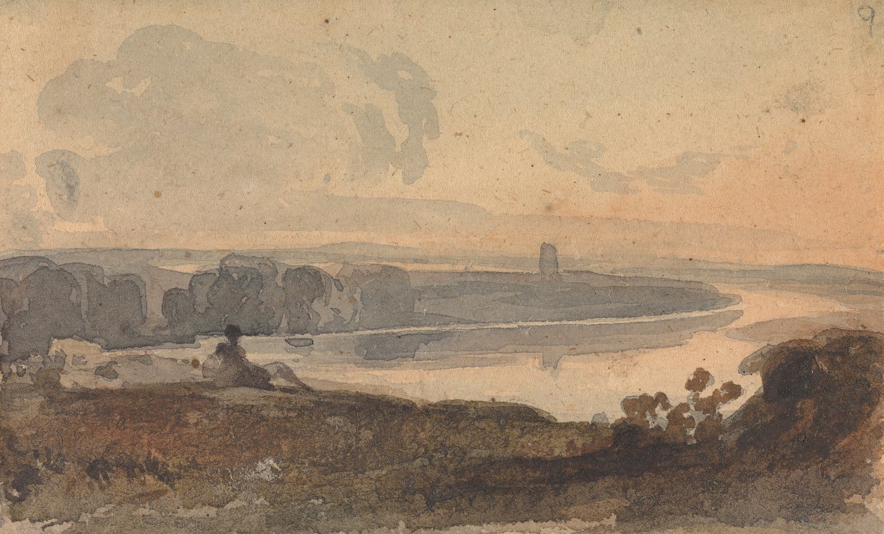 Paysage, avec rivière sinueuse, figure sur la colline au premier plan - Thomas Sully