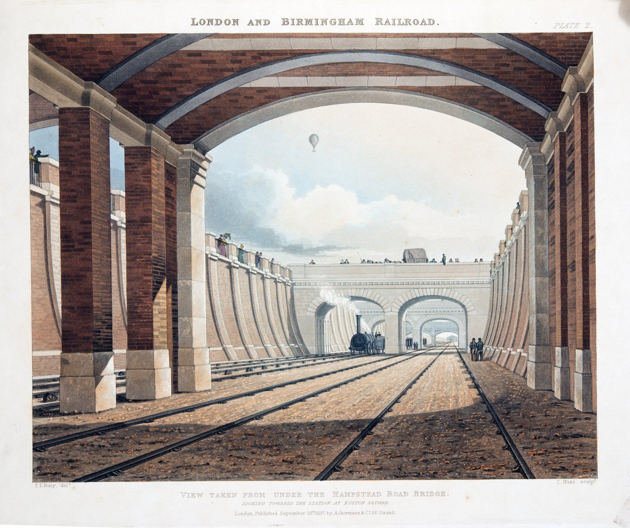 Vue prise sous le pont de Hampstead Road, vers la gare de Euston Square, 1837 - Thomas Talbot Bury