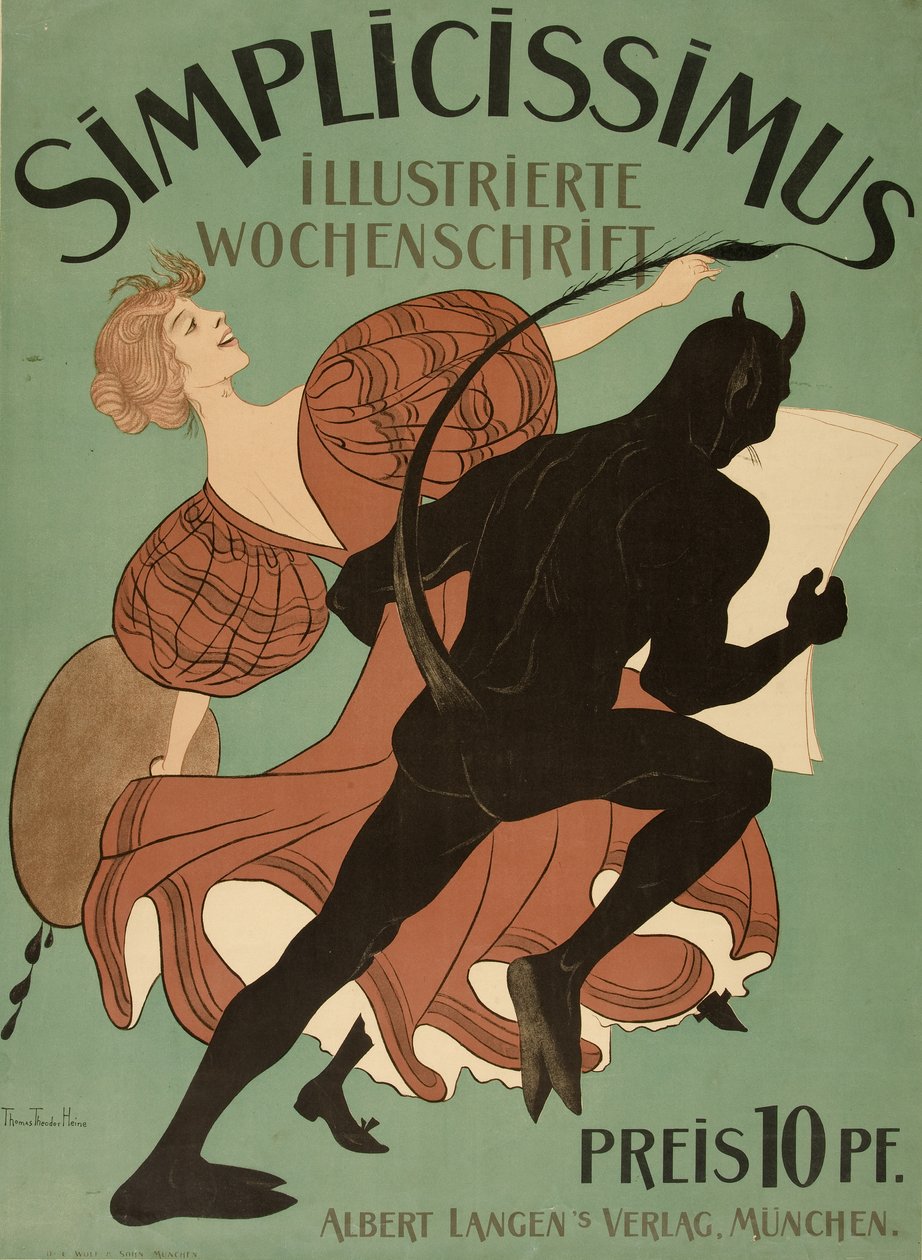 Couverture de "Simplicissimus Illustrierte Wochenschrift", pub. 1896 (lithographie en couleur) - Thomas Theodor Heine