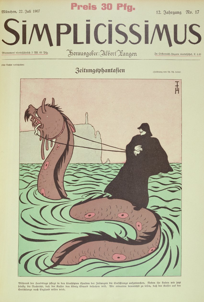 Le Kaiser chevauche le serpent de mer vers l